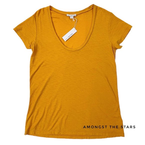 James Perse Comet Mustard Curved V-Neck T-Shirt Tee - Picture 4 of 7